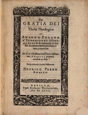 De Gratia Dei : Theses Theologicae