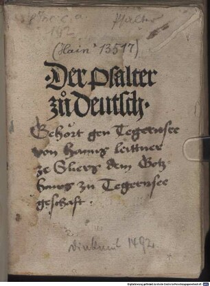 Der Psalter zuo Deutsch : mit lat. und dt. Tituli psalmorum ; Im Anhang dt. Cantica, Tedeum und Symbolum Athanasianum