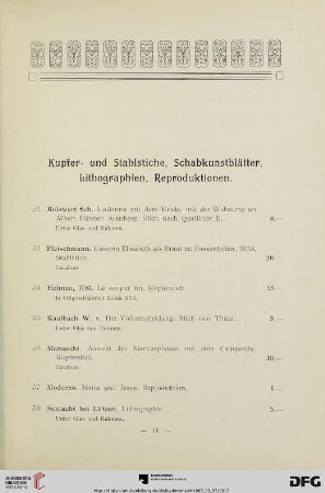 Kupfer- und Stahlstiche, Schabkunstblätter, Lithographien, Reproduktionen (Nr. 52-62)