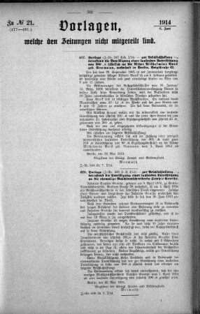 Anlage: zu No.21. (477-481.), Vorlagen, welche den Zeitungen nicht mitgeteilt sind