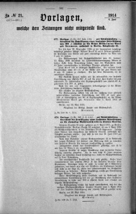 Anlage: zu No.21. (477-481.), Vorlagen, welche den Zeitungen nicht mitgeteilt sind