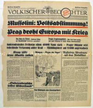 Fragment der NS-Tageszeitung "Völkischer Beobachter" mit scharfer Polemik gegen die Tschechoslowakei
