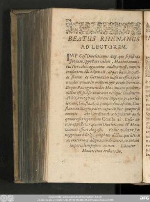 Beatus Rhenanus Ad Lectorem.