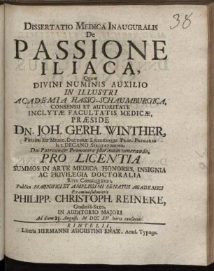 Dissertatio Medica Inauguralis De Passione Iliaca
