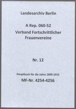 Hauptbuch für die Jahre 1899-1915