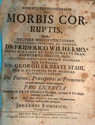 Dissertatio Inauguralis De Morbis Corruptis