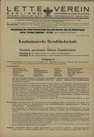 Prospekt der Kaufmännischen Berufsfachschule im Lette-Verein
