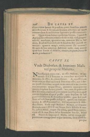 Caput XX. Unde Diabolus, & homines Mali, vel proprie Malum.