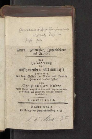 Th. 9 = Jg. 5,[1]: Gemeinnützige Spaziergänge auf alle Tage im Jahr für Eltern, Hofmeister, Jugendlehrer und Erzieher : Zur Beförderung der anschauenden Erkenntnisse besonders aus dem Gebiete der Natur und Gewerbe der Haus- und Landwirthschaft