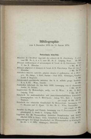 Bibliographie vom 1.December 1875 bis 31. Januar 1876.
