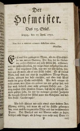 Das 15. Stück. Leipzig, den 15 April. 1751.