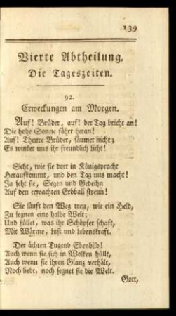 Vierte Abtheilung. Die Tageszeiten.