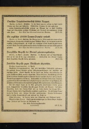 Ein englischer 18000=Tonnen=Dampfer versenkt.