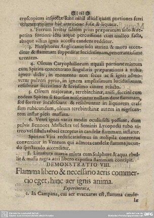 DEMONSTRATIO VIII. Flamma libero & necessario commercio eget, hinc aer ignis anima.