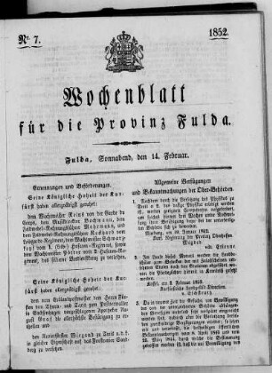 Nr. 7, Ausgabe vom 14. Februar 1852