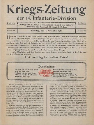 1916: Kriegszeitung der 14. Infanterie-Division