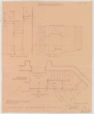 Fischer, Theodor; Planegg bei München (Bayern); Ev. Waldkirche - Windfang u. Emporentreppe (Grundriss, Ansicht, Schnitt)