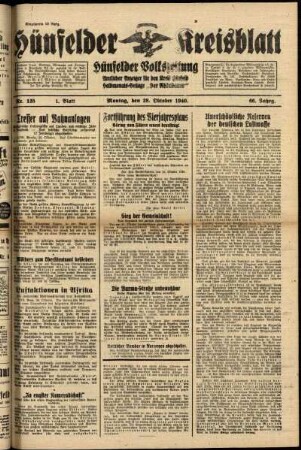 Erste Ausgabe vom Montag, den 28. Oktober 1940.