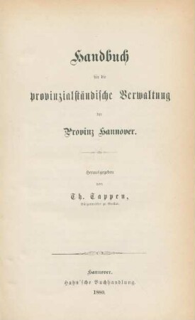 Handbuch für die provinzialständische Verwaltung der Provinz Hannover
