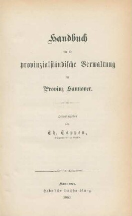 Handbuch für die provinzialständische Verwaltung der Provinz Hannover