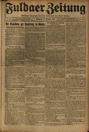 Erste Ausgabe vom Mittwoch, den 18. Januar 1922.
