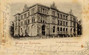 Postkartenalbum mit Motiven von Karlsruhe. "Gruß aus Karlsruhe. Großherzogliche Kunstgewerbeschule"
