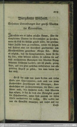 Vierzehnter Abschnitt. Besondere Betrachtungen über gewisse Wunden der Extremitäten