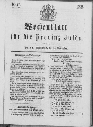 Nr. 47, Ausgabe vom 24. November 1860