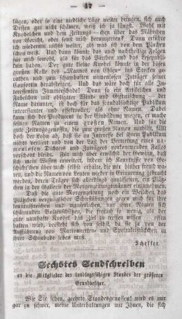 Sechstes Sendschreiben an die Mitglieder des landtagsfähigen Standes der größeren Grundbesitzer.