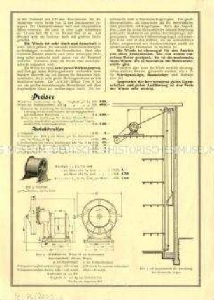 Adler Mühlen-Fahrstuhl- und Aufzugswinde mit Fliehkraft-Bremsregler Type M / Liste 71