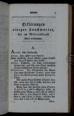 Erklärungen einiger Kunstwörter, die im Militairdienst öfters vorkommen.