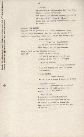 Englisches Drehbuch (Fassung vom 22.11.1962, Auszug)