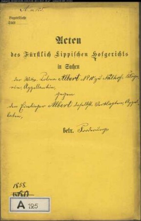 Albert, Einliegers Witwe Nr. 10 zu Nalhof gegen Albert, Einlieger zu Nalhof - Forderung