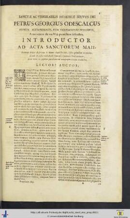 Sanctae Ac Venerabilis Memoriae Servus Dei Petrus Georgius Odescalus … Introductor Ad Acta Sanctorum Maii.