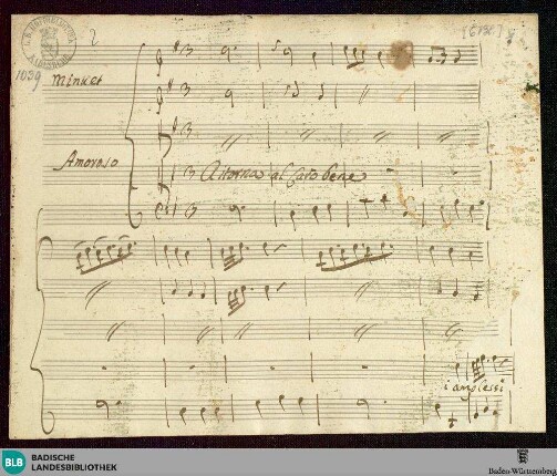Alessandro Severo. Excerpts - Mus. Hs. 1039 : S, vl (2), vla, b