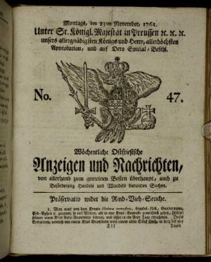 No. 47. Montags, den 23ten November, 1761.