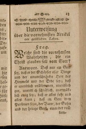 Unterweisung über die vornehmsten Artikel der geistlichen Lehre.