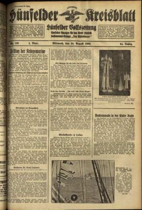 Erste Ausgabe vom Mittwoch, den 24. August 1938.