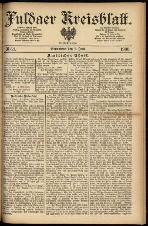 Erste Ausgabe vom Samstag, den 02. Juni 1900.
