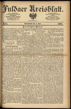 Erste Ausgabe vom Samstag, den 02. Juni 1900.