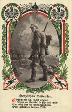 Patriotische Postkarte mit Soldatenbild, mit Vers