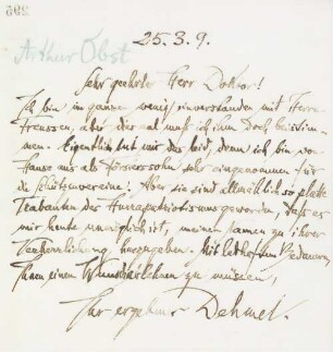 Brief an Arthur Obst