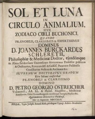Sol Et Luna In Circulo Animalium, Sive Zodiaco Cœli Buchonici