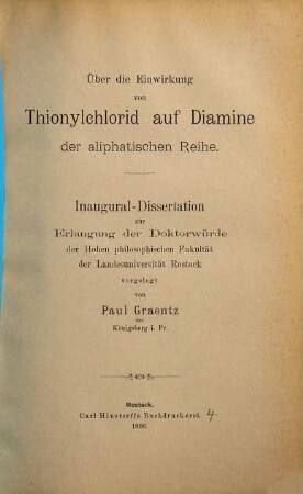 Über die Einwirkung von Thionylchlorid auf Diamine der aliphatischen Reihe