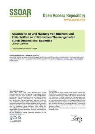 Ansprüche an und Nutzung von Büchern und Zeitschriften zu militärischen Themengebieten durch Jugendliche: Expertise