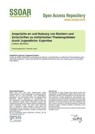 Ansprüche an und Nutzung von Büchern und Zeitschriften zu militärischen Themengebieten durch Jugendliche: Expertise