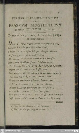 Petrus Lotichius Secundus Ad Erasmum Neustetterum Cocnom. Stuermer Eq. Franc.