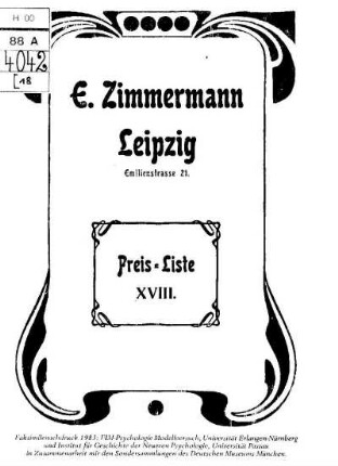 XVIII. Preis-Liste über psychologische und physiologische Apparate