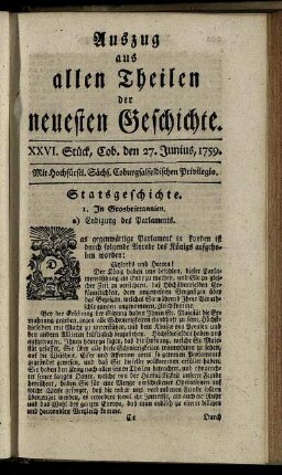 XXVI. Stück, Cob. den 27. Junius, 1759.