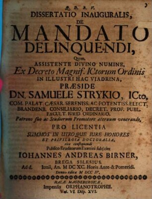 Dissertatio Inauguralis, De Mandato Delinquendi